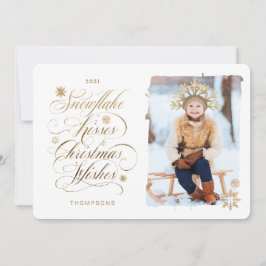 Snowflake Kiss Christmas wünscht Gold Script Foto Feiertagskarte