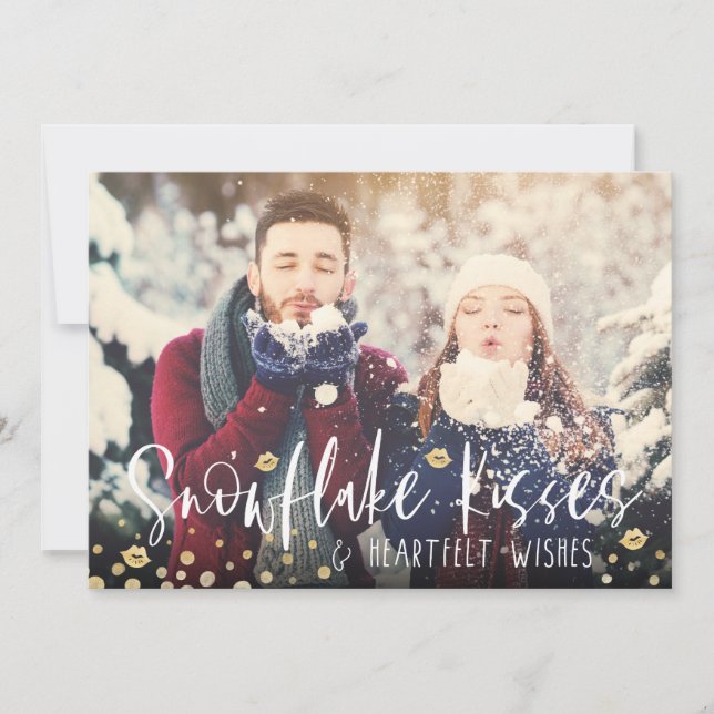 Snowflake Kisses & Heartfelt Wünsche | FOTO Feiertagskarte (Vorderseite)