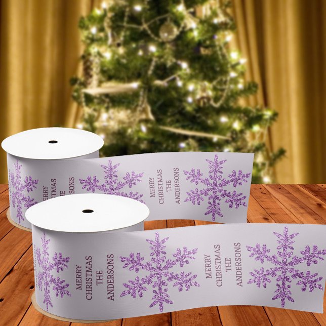 Snowflake Lila Glam Elegante Trendy Satinband (Personalize this festive purple snowflake ribbon and add a custom touch to your Christmas gifts)