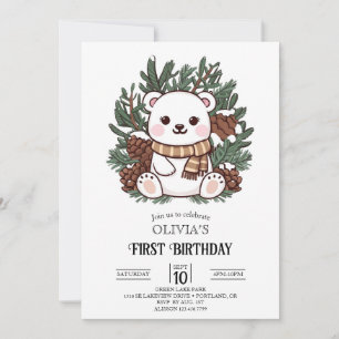 Snowflake Magic Polar Bär 1. Geburtstag Digital Einladung