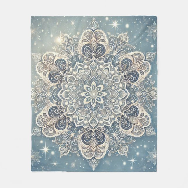Snowflake Mandala in Frosty Hues 3 Fleecedecke (Vorderseite)