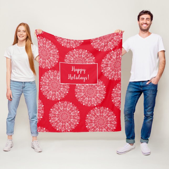 Snowflake Mandala Muster Happy Holiday Roter Winte Fleecedecke (Beispiel)