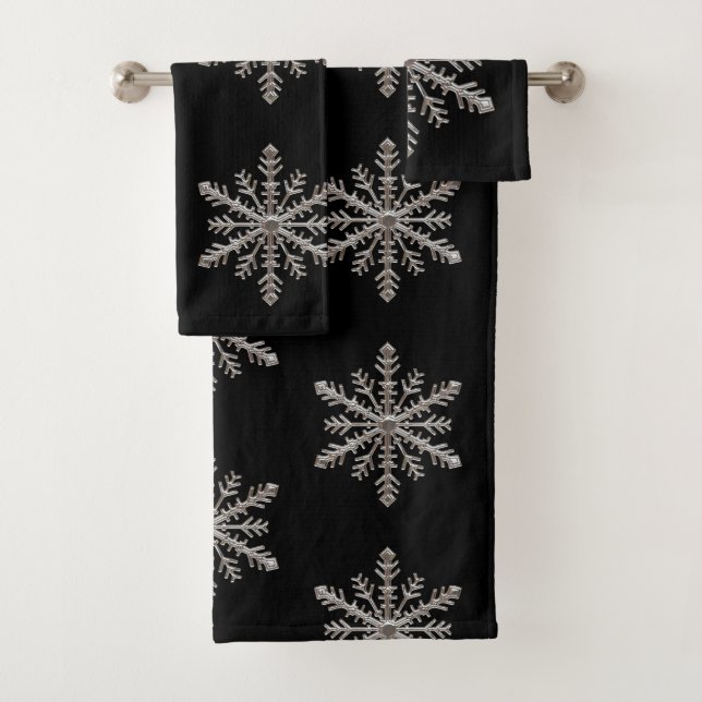 Snowflake Matte Black Badhandtuch Set (Insitu)