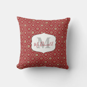 Snowflake Monogram Elegant Red Personalisiert Tren Kissen