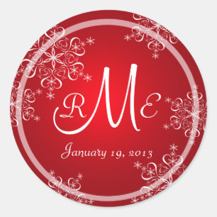 Snowflake Monogram Wedding Runder Aufkleber