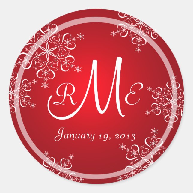 Snowflake Monogram Wedding Runder Aufkleber (Vorderseite)