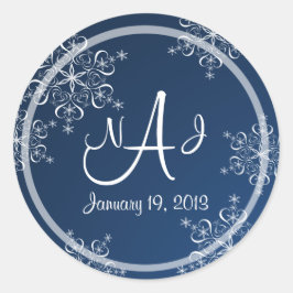 Snowflake Monogram Wedding Runder Aufkleber