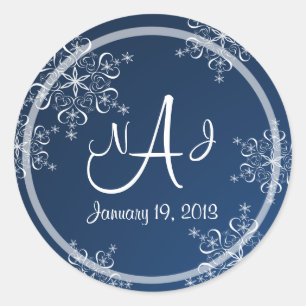 Snowflake Monogram Wedding Runder Aufkleber