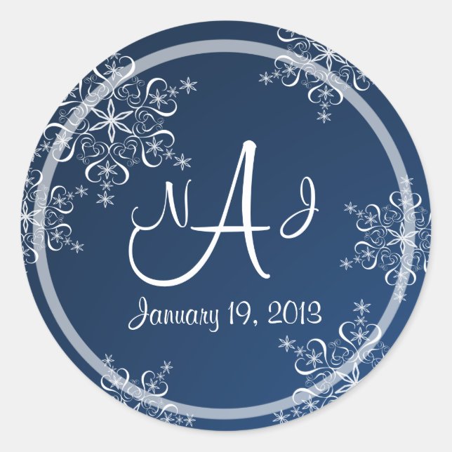 Snowflake Monogram Wedding Runder Aufkleber (Vorderseite)