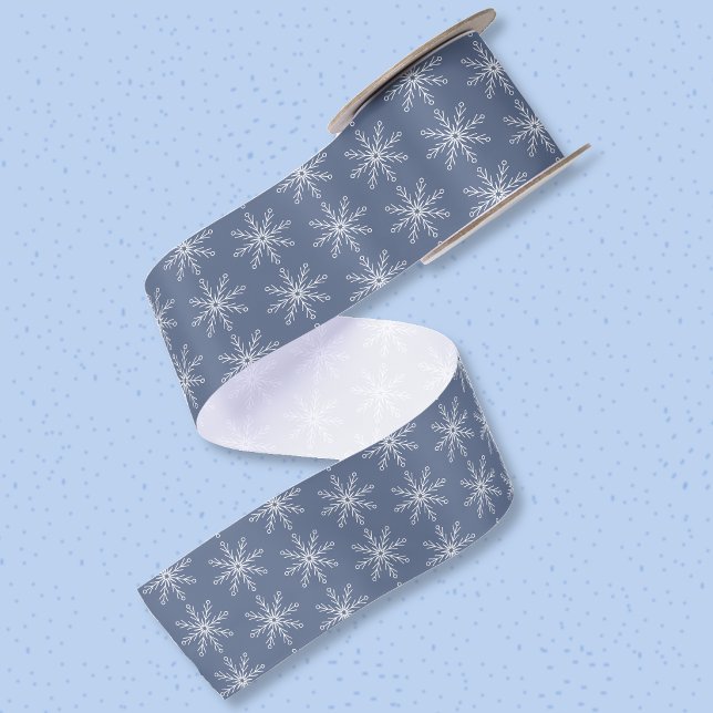 Snowflake Muster Dunkelblaues Band Satinband (Pretty snowflake pattern dark blue ribbon .)