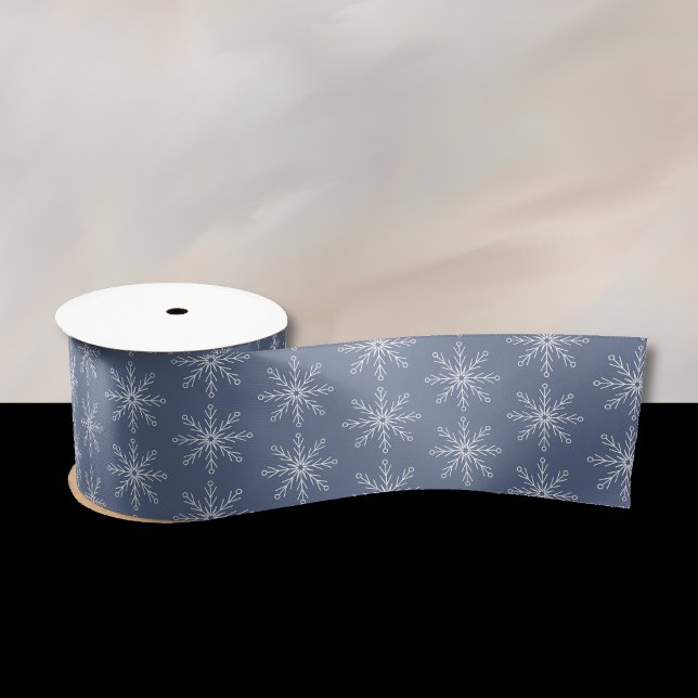 Snowflake Muster Dunkelblaues Band Satinband (Snowflake pattern dark blue ribbon)
