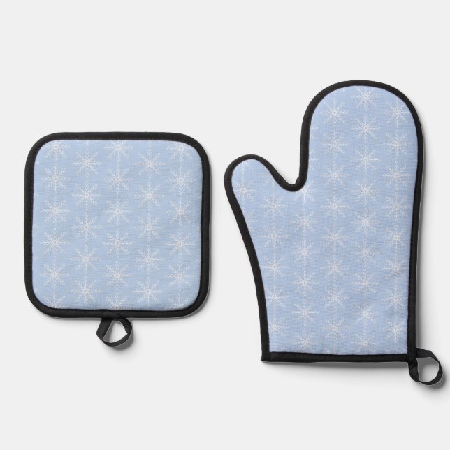 Snowflake Muster Light Blue Ofenhandschuh & Topflappen-Set (Vorderseite)