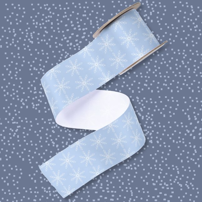 Snowflake Muster Light Blue Ribbon Satinband (Snowflake pattern light blue ribbon)