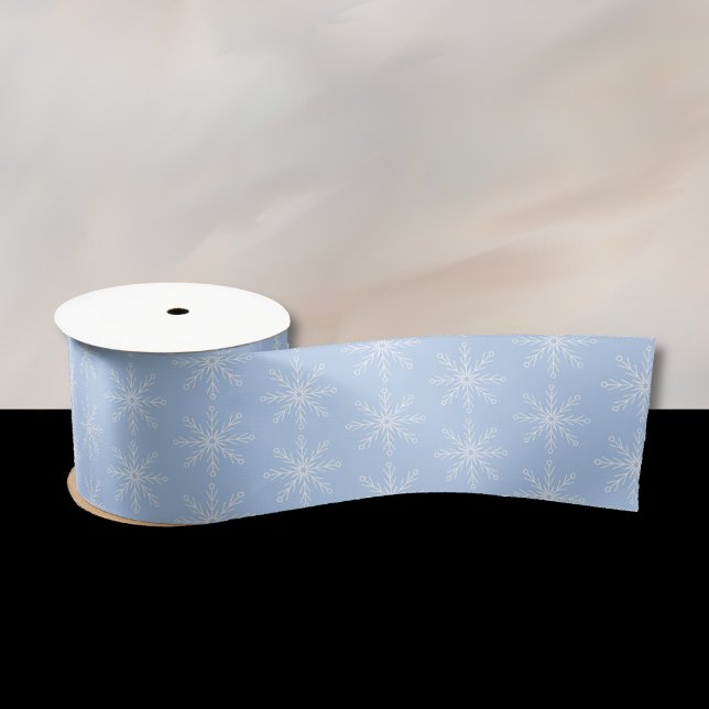 Snowflake Muster Light Blue Ribbon Satinband (Snowflake pattern light blue ribbon . )