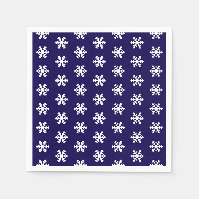 Snowflake Muster Navy Blue & White Winter Serviette (Vorderseite)