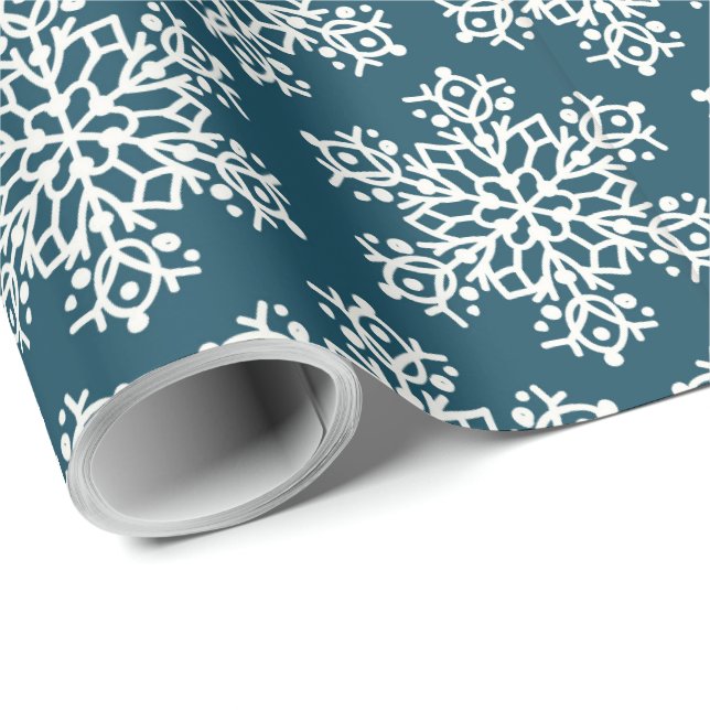 Snowflake Muster Weihnachts-Blau weiß Geschenkpapier (Rolleneckpunkt)