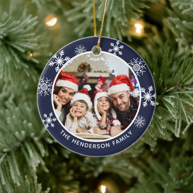 Snowflake Navy Blue Wunderbare Zeit des Jahres Keramik Ornament (Baum)