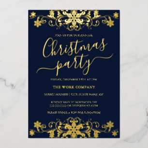 Snowflake Navy Corporate Weihnachtsfest Party Folieneinladung