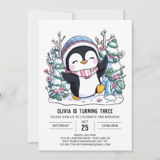 Snowflake Niedlich Pinguin Digital Geburtstag Einladung