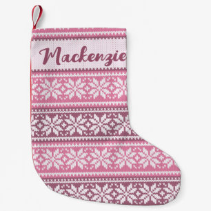 Snowflake Nordic Pink Sweater Muster Personalisier Kleiner Weihnachtsstrumpf