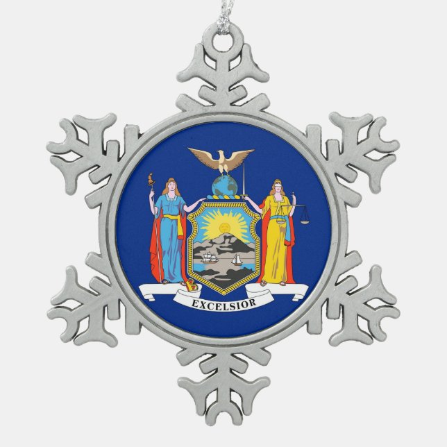 Snowflake-Ornament mit New Yorker Flagge Schneeflocken Zinn-Ornament (Vorderseite)