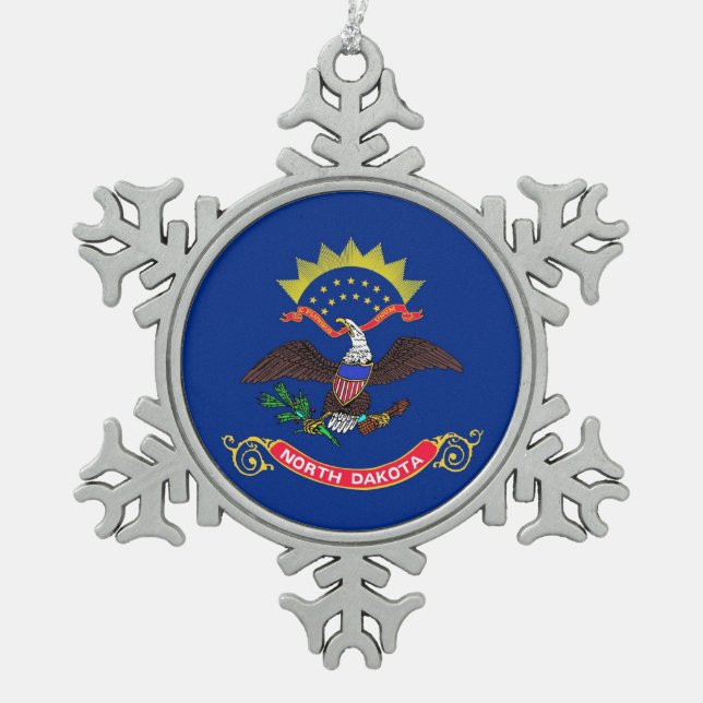 Snowflake-Ornament mit North Dakota Flag Schneeflocken Zinn-Ornament (Vorderseite)