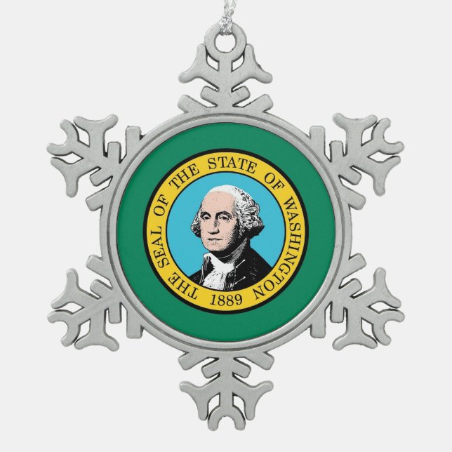 Snowflake-Ornament unter der Flagge des Staates Wa Schneeflocken Zinn-Ornament (Vorderseite)