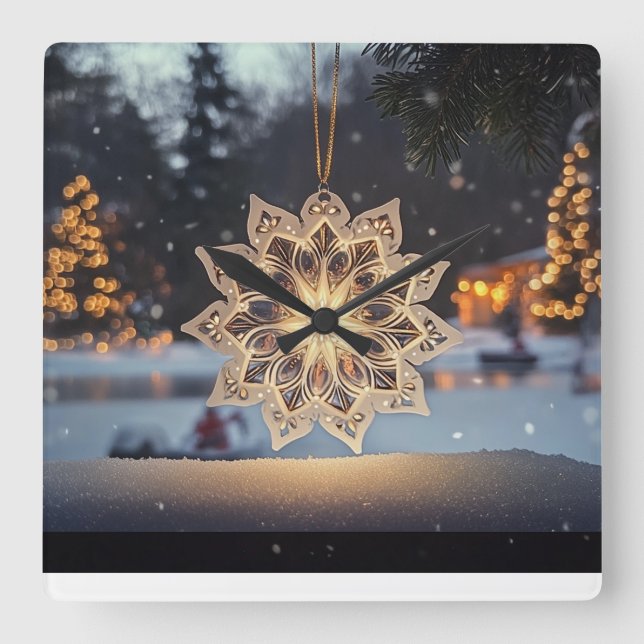 Snowflake Ornament Winter Wall Clock Quadratische Wanduhr (Vorderseite)