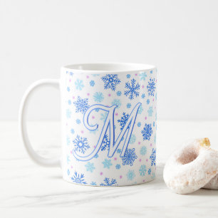 Snowflake Pastel Baby Blue Elegante Script Monogra Kaffeetasse