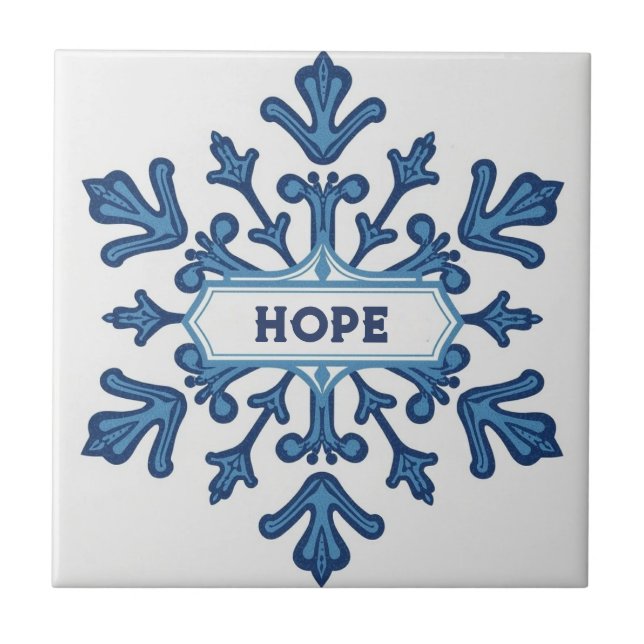 Snowflake pattern blue & white holiday custom name fliese (Vorderseite)