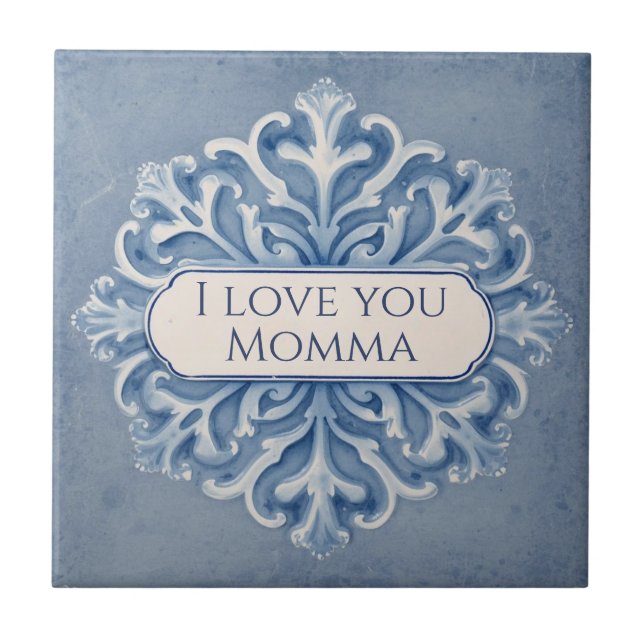 Snowflake pattern blue & white holiday custom name fliese (Vorderseite)