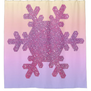 Snowflake Pattern PInk Lila Glitzer Girly Trendy Duschvorhang
