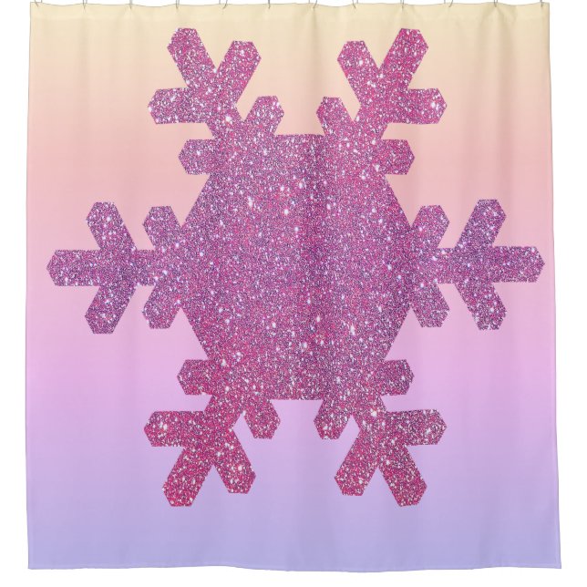 Snowflake Pattern PInk Lila Glitzer Girly Trendy Duschvorhang (Vorderseite)
