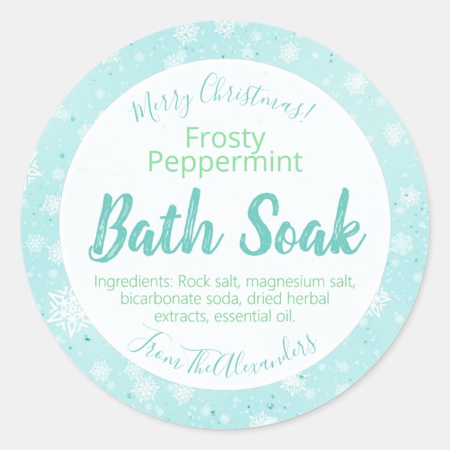 Snowflake Peppermint Bath Bombe Salz Soak Label Runder Aufkleber (Vorderseite)