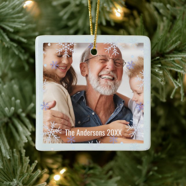 Snowflake Personalized Grandparents Family Photo Keramikornament (Baum)