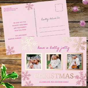 Snowflake Pink Glam 3 Foto Weihnachtszeit Rose Gol Folien Feiertagspostkarte