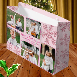 Snowflake Pink Glam 5 Foto Collage Weihnachten Große Geschenktüte