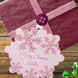 Snowflake Pink Glam Elegante Merry Geschenk Tag Ornament Karte