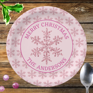 Snowflake Pink Glam Feier Weihnachten Pappteller