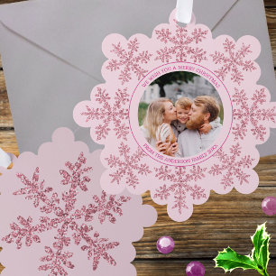Snowflake Pink Glam Niedliches Foto Weihnachten Ornament Karte