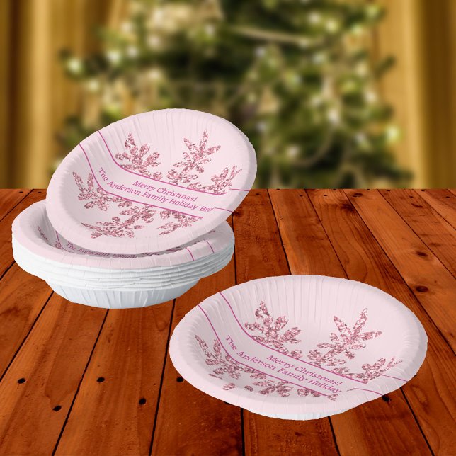 Snowflake Pink Glam Niedliches Party Pappteller (Festive Christmas paper bowls with faux sparkle pink snowflakes... what could be more fun?)