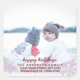 Snowflake Pink Opal Fun Foto Urlaubsadresse Quadratischer Aufkleber