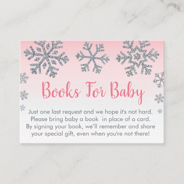Snowflake Pink & Silver Baby Book Request Cards Platzkarte (Vorderseite)