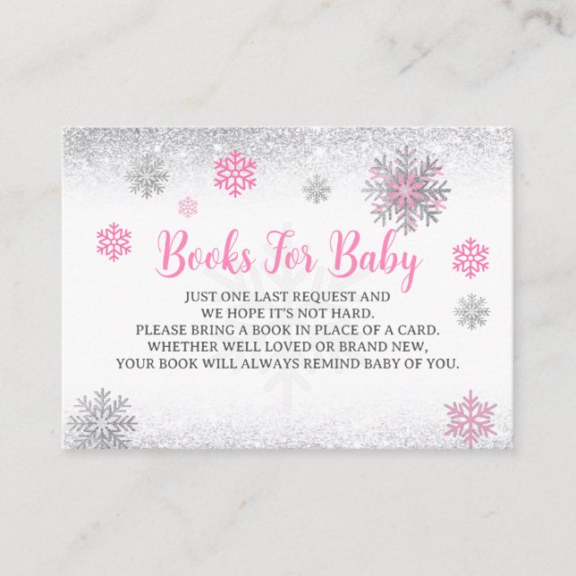  Snowflake Pink & Silver Baby Shower Book Request  Begleitkarte (Vorderseite)