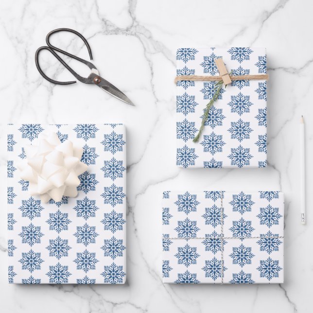 Snowflake Plaid Pattern Blue Holiday Geschenkpapier Set (Vorderseite)