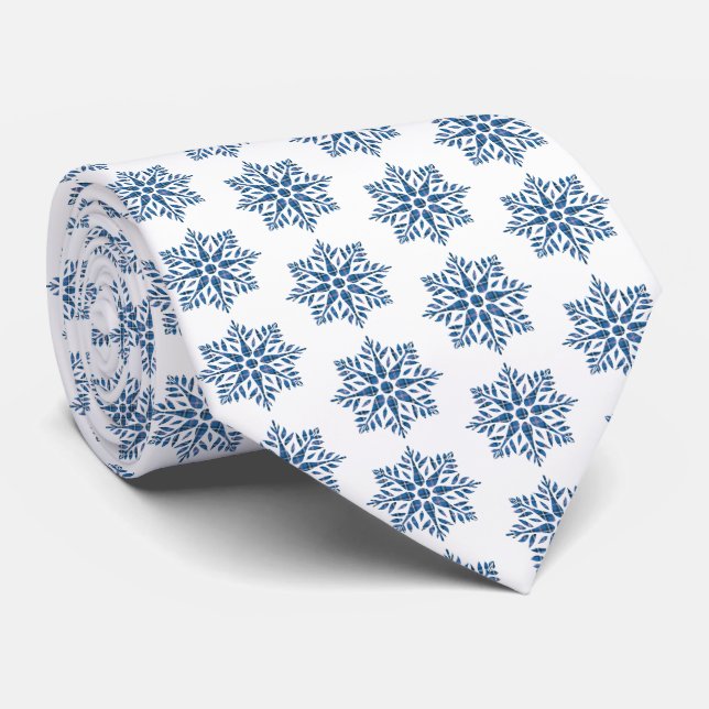 Snowflake Plaid Pattern Blue Holiday Neck Tie Krawatte (Gerollt)
