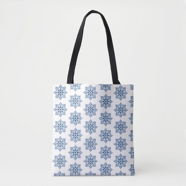 Snowflake Plaid Pattern Blue Holiday Tote Bag (Vorderseite)