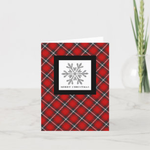 Snowflake Red Black Kariert Foto Christmas Card Feiertagskarte