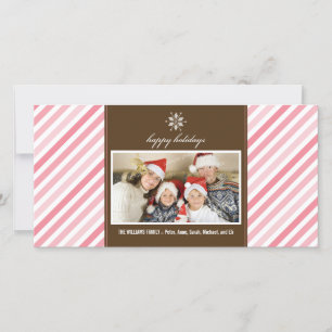 Snowflake Ribbon Family Holiday Fotokarte (pink) Feiertagskarte