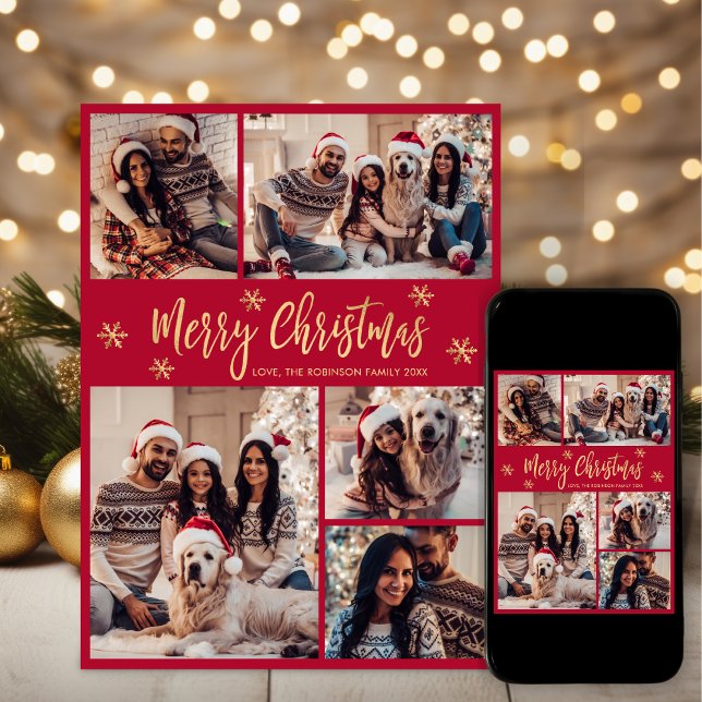 Snowflake Rot und Gold 5 Foto Collage Weihnachten (Von Creator hochgeladen)